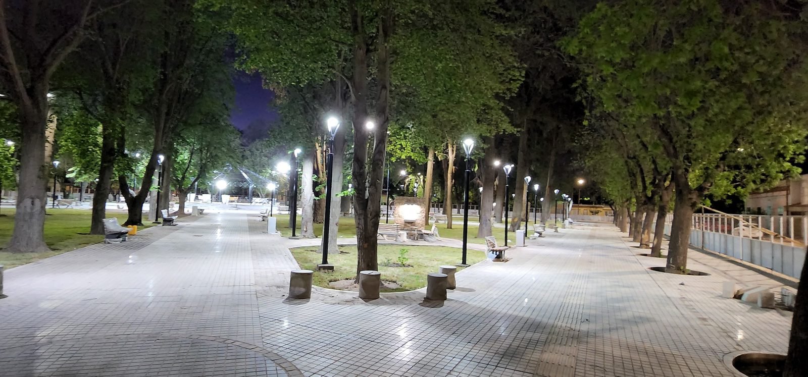 Alumbrado público LED en paseo peatonal arbolado